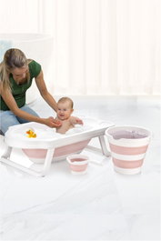Mijölnir Set de bañera para bebé plegable, Blanco y rosa